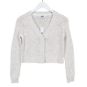 NWT 525 America V-Neck Cropped Cardigan Multicolor Metallic Thread White Size XS